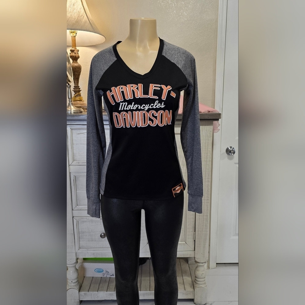 Harley-Davidson Black & Gray Raglan Tee with Copper Logo - Picture 2 of 10
